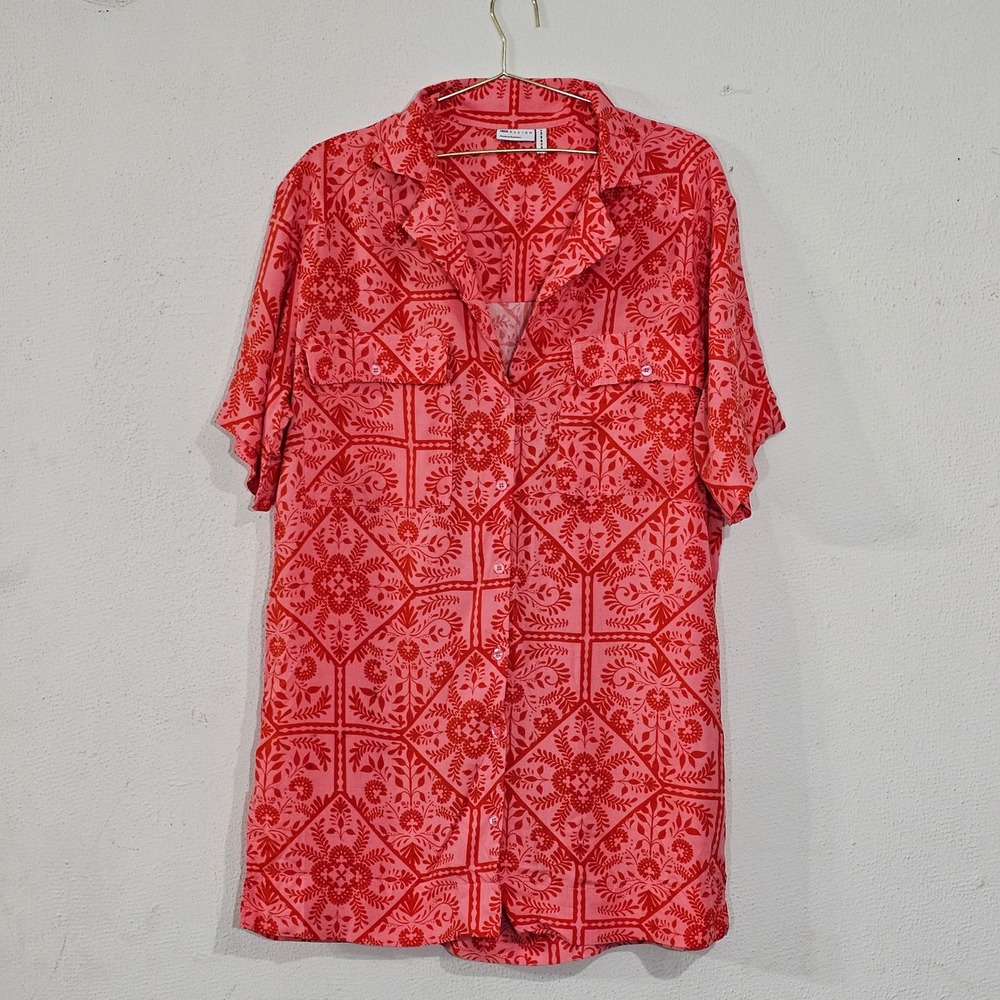 ASOS DESIGN Pink Red Tile Print Button Down Shirt Dress US 8 EU 40 UK 12